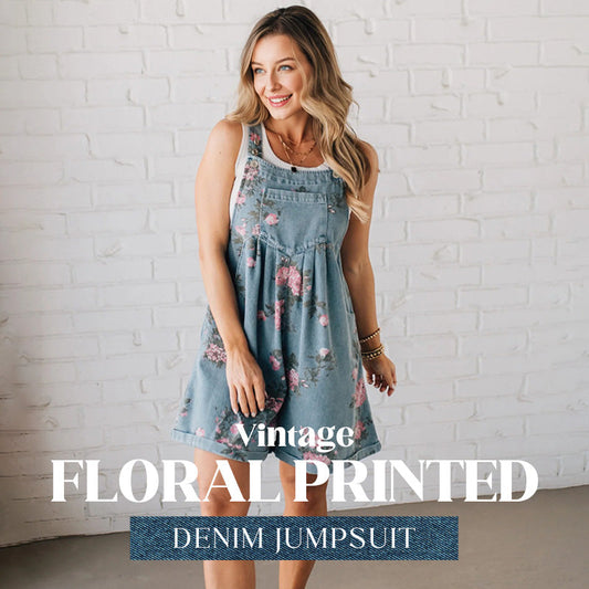 🌸2025 Nouvelle mode🌸 Combinaison en jean à imprimé floral vintage