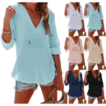 Sweat à capuche oversize pour femme avec col en V et poche kangourou pour l