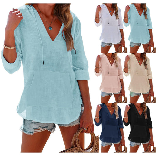 Sweat à capuche oversize pour femme avec col en V et poche kangourou pour l