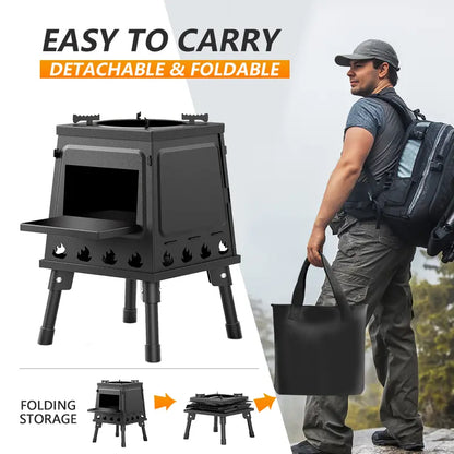 ⏳Time-Limited Special⏰🏕️Portable Wood Burning Rocket Stove – 16 vent holes create super-efficient airflow, boils water in minutes. Heavy-duty cast iron holds heat – no more waiting around for a cuppa! ☕✨