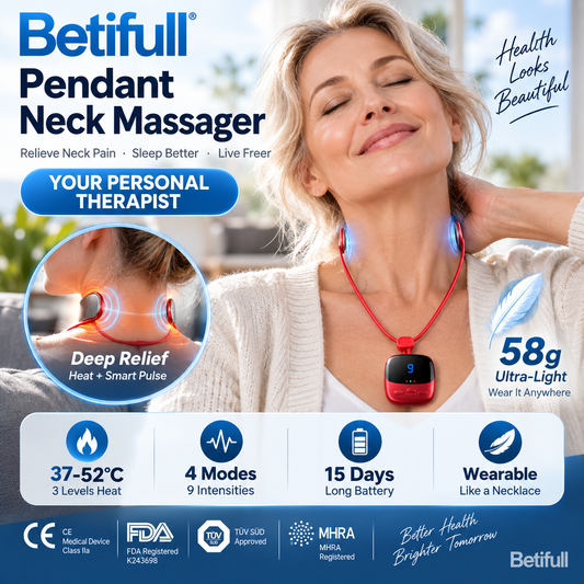 ⏳Limited-time 50% off💥 Pendant Neck Massager – wearable design, 3 heat levels & 9 intensities melt away stiffness. No more painkillers – gentle electrical pulses relax deep neck muscles naturally! 🔥💚