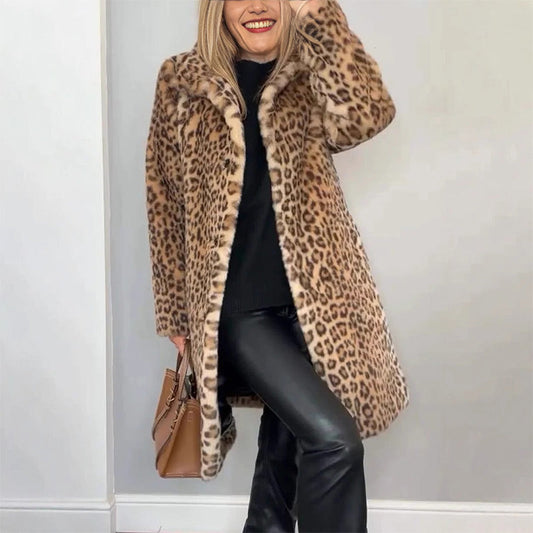 ❄️Offres spéciales hiver❄️Veste mi-longue à motif léopard pour femmes🧥
