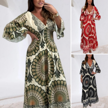 🔥Robe longue rétro bohème à col en V profond pour femme