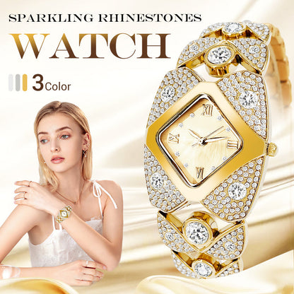 Retro Quartz Watch with Sparkling Rhinestones