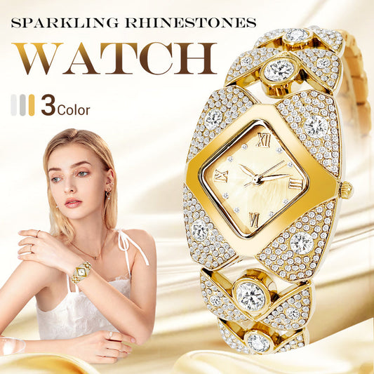 Retro Quartz Watch with Sparkling Rhinestones