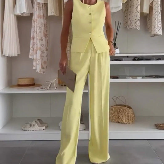 ⏳Spécial limité dans le temps⏰Ensemble de Haut Sans Manches et Pantalon Pleine Longueur pour Femme