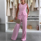 ⏳Spécial limité dans le temps⏰Ensemble de Haut Sans Manches et Pantalon Pleine Longueur pour Femme