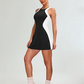 Robe Courte Cintrée à Blocs de Couleurs avec Short Assorti