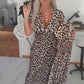 Robe à col en V imprimé léopard pour femme