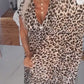 Robe à col en V imprimé léopard pour femme