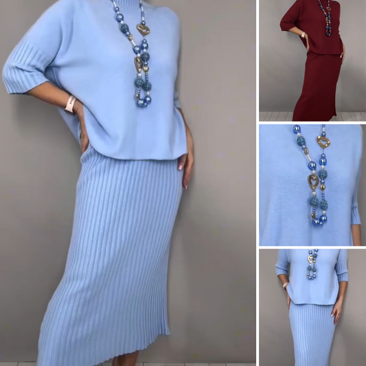 ⏳Offre limitée dans le temps : 50 % de réduction⏰Ensemble 2 pièces pull en maille élégant et jupe midi👚👗