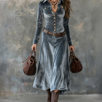 Robe longue à manches longues en velours pour femme