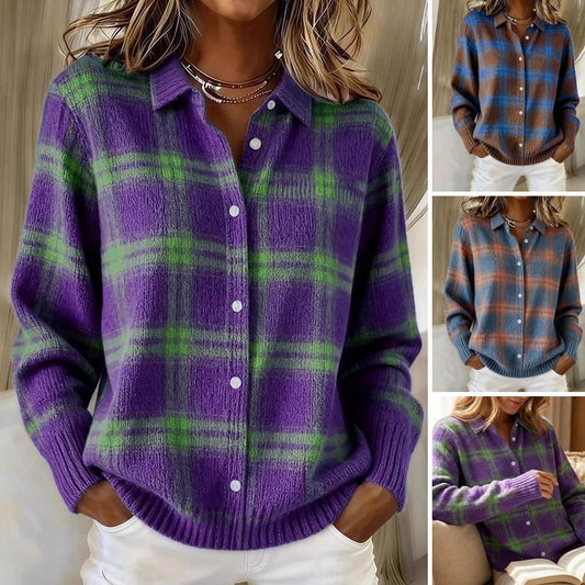 📢📢60 % de réduction !⏰Veste-pull à carreaux boutonnée pour femme👔🔥Achetez 2 livraison gratuite
