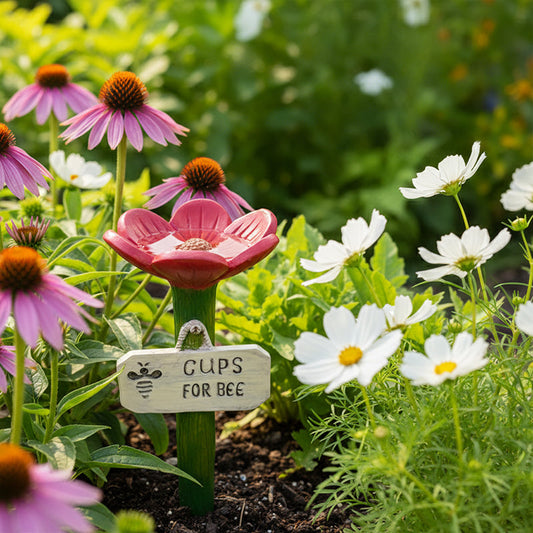 Abreuvoir en forme de fleur avec piquet de jardin pour abeilles