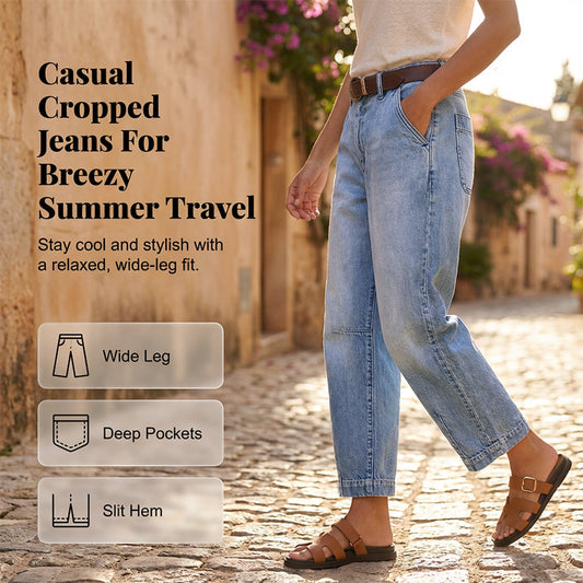 👖 PROMO LIMITÉE 50% DE RÉDUCTION ! ✨ Jean Droit Court Femme – Taille Haute, Large Jambe, Délavé ✨