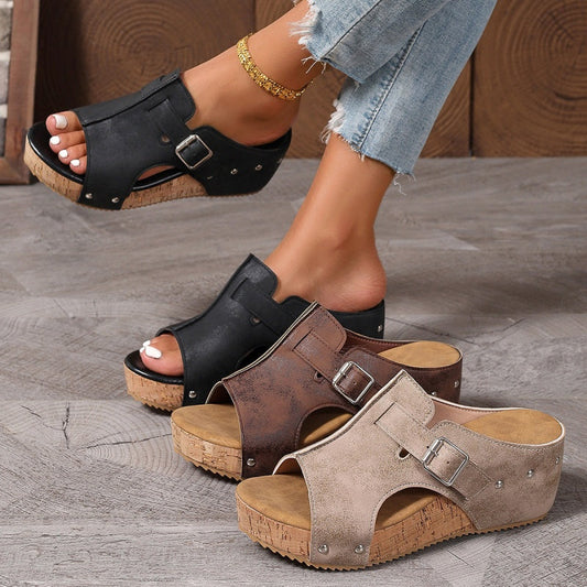 👡 55% de Réduction! 🌞 Sandales à Talons Compensés pour Femmes – Semelles Rembourrées, Légères & Confortables, Antidérapantes ✨