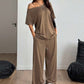 🍂 50 % de réduction + livraison gratuite 🌺 Ensemble 2 pièces pour femme : haut à épaules dénudées et pantalon