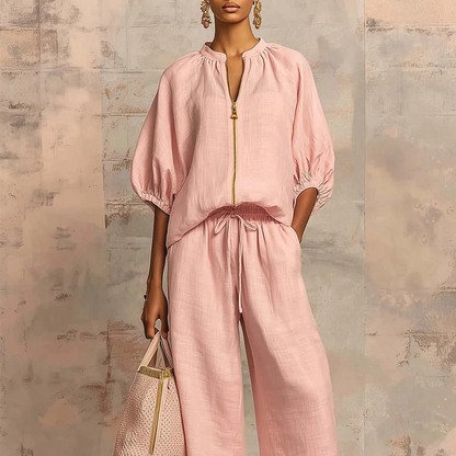 ✨ 56% DE RÉDUCTION ! 👕 Ensemble de Survêtement Décontracté 2 Pièces – Pantalon Large, Manches Bouffantes, Cordon de Serrage 🍂