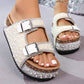 ⭐ PROMO LIMITÉE 50% DE RÉDUCTION ! ✨ Mules Scintillantes – Plate-forme Liège, Semelle Ergonomique, Perles & Strass 👡