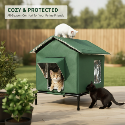 ⏳Limited-time 50% off⏰All-Weather Elevated Outdoor Cat House – Waterproof Oxford Cloth, Thermal Aluminum Lining & Foldable Design🐈🏠🌧️