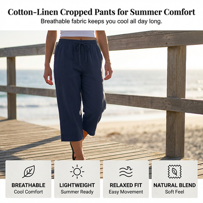 👖50 % de réduction🔥 Pantalon 7/8 en mélange coton et lin pour femme | Confort Naturel & Coupe Large ✨