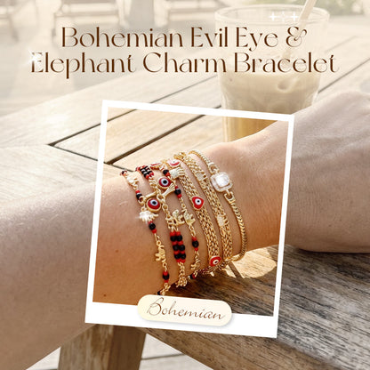 📿 PROMO LIMITÉE 50% DE RÉDUCTION ! ✨ Bracelet Bohème – Mauvais Œil, Éléphant, Doré, Ajustable 🐘