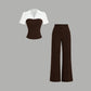 👔 OFFRE LIMITÉE - 50% DE RÉDUCTION ! ✨ Ensemble à revers rayé – T-shirt et pantalon palazzo, col en V, fluide, élégant 🍂