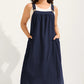 Women's Loose Midi Overall Dress with Pockets