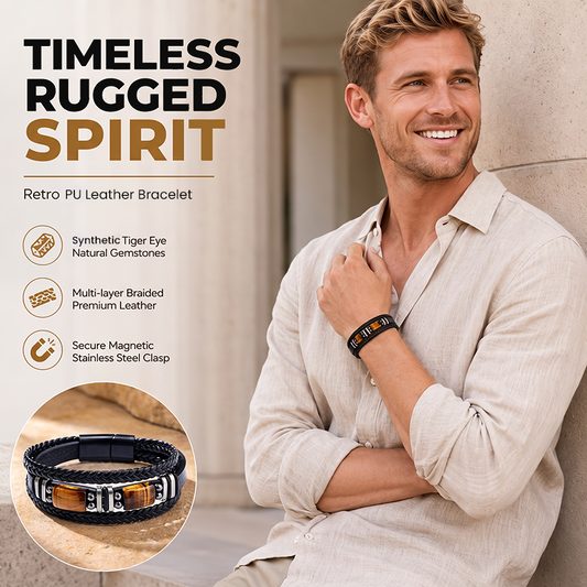 ⏳Limited-time 50% off💥 Braided PU Leather Bracelet – Authentic Tiger Eye Stones, Ergonomic Multi-Strand Design & Polished Alloy Accents – Timeless Unisex Accessory for Men & Women ⌚
