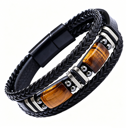 ⏳Limited-time 50% off💥 Braided PU Leather Bracelet – Authentic Tiger Eye Stones, Ergonomic Multi-Strand Design & Polished Alloy Accents – Timeless Unisex Accessory for Men & Women ⌚