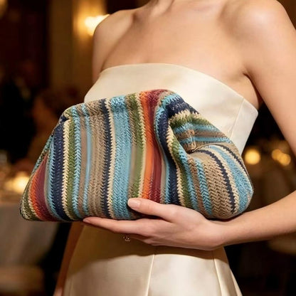 Knit Striped Dumpling Clutch Bag