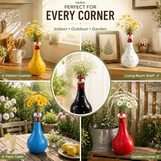 🐔 Long Neck Colorful Dot Chicken Vase 🏡