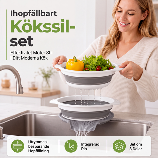 ⏳Time-Limited Special ⏰🥗 Careluxpro 3-Piece Collapsible Colander Set – With Draining Base, Space Saving, For Fruit Veggies Pasta 🧺