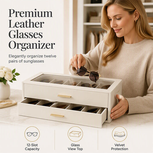 ⏳Limited-time 50% off💥2-Tier Sunglasses Organizer Box with Transparent Glass Top Display