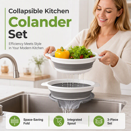 🥗 3-Piece Collapsible Colander Set with Draining Base 💧