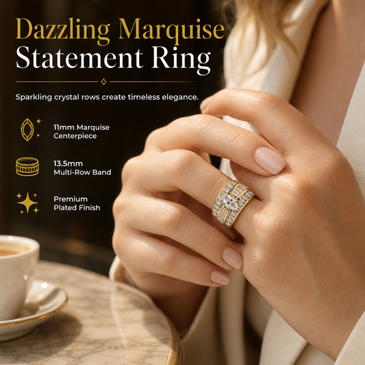 💍 LIMITED-TIME 50% OFF! Plated Cubic Zirconia Engagement Ring, Marquise Cut Fashion Jewelry