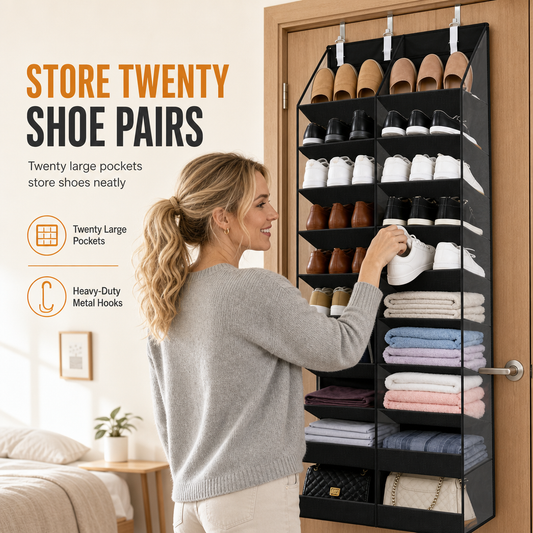 👠 Over the Door Hanging Storage Bag with 20 Mesh Pockets Large Capacity Non-Woven Multi-Layer Organizer for Household Storage