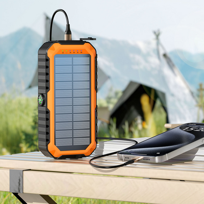 ☀️ Solar Power Bank with Built-in Cables & Flashlight