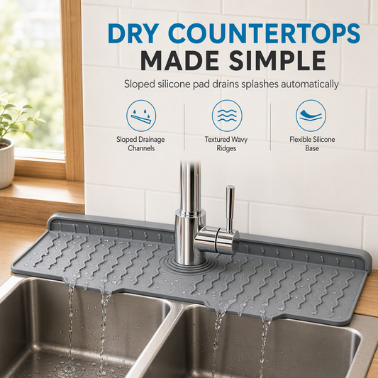 🚰 LIMITED‑TIME 50% OFF! 🌊 Silicone Faucet Splash Guard Mat – Self‑Draining Slope, Cuttable Collar & Sponge Caddy 🧼