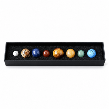 🌌 Natural Crystal Spheres Solar System Planets Set with Wooden Gift Box Mineral Specimens for Science Education Desk Decor