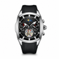 🕰️ Men's Tonneau Quartz Chronograph Watch with Skeleton Flywheel Dial Moon Phase Calendar and Silicone Strap
