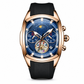 🕰️ Men's Tonneau Quartz Chronograph Watch with Skeleton Flywheel Dial Moon Phase Calendar and Silicone Strap