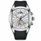 🕰️ Men's Tonneau Quartz Chronograph Watch with Skeleton Flywheel Dial Moon Phase Calendar and Silicone Strap