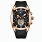 🕰️ Men's Tonneau Quartz Chronograph Watch with Skeleton Flywheel Dial Moon Phase Calendar and Silicone Strap