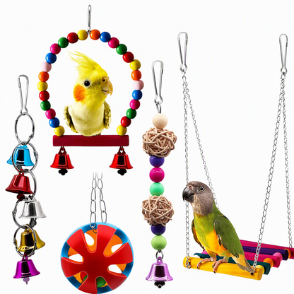 ⏳Limited-time 50% off💥Parrot Toy Set with Swing Perch and Chewing Toys for Bird Cage Decoration and Boredom Relief