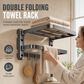 ⏳Limited-time 50% off💥No Drill Double Folding Bathroom Towel Rack Wall Mounted Bath Towel Holder Shelf Organizer with Hooks