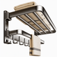 ⏳Limited-time 50% off💥No Drill Double Folding Bathroom Towel Rack Wall Mounted Bath Towel Holder Shelf Organizer with Hooks