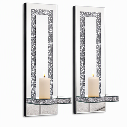 ⏳Limited-time 50% off💥Set of 2 Silver Mirrored Crystal Candle Holders with Acrylic Crushed Diamonds for Living Room Dining Room Home Decor
