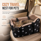Portable Warm Plush Cat Carrier Bag and Car Travel Bed with Paw Print Anti-Collapse Design for Outdoor Travel