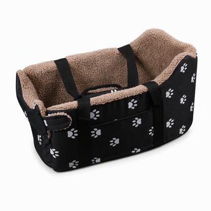 Portable Warm Plush Cat Carrier Bag and Car Travel Bed with Paw Print Anti-Collapse Design for Outdoor Travel